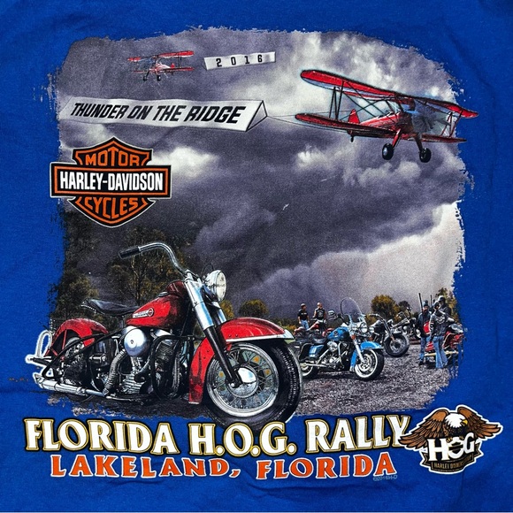 Harley-Davidson Blue‎ Lakeland Graphic Tee Double Sided Size Medium - Picture 4 of 5